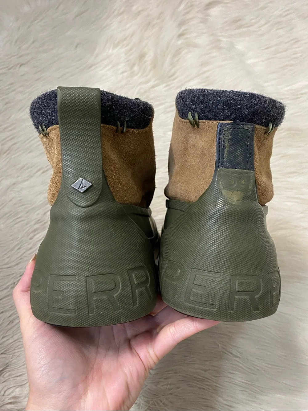 Sperry Men's Cutwater Deck Boot Brown Suede Leather Olive Thinsulate Fleece 11